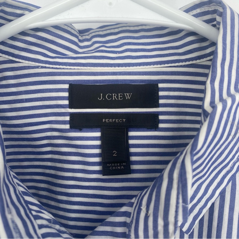 J.Crew Blue & White Striped Embellished Perfect Shirt Button Down - Picture 3 of 4